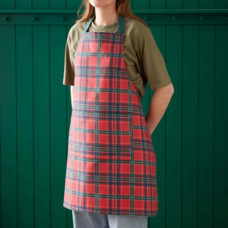 Image of Catherine Lansfield Christmas Tartan Check Cotton 70X80Cm Kitchen Adult Apron Red / Green