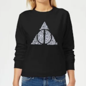 Image of Harry Potter Deathly Hallows Text Womens Sweatshirt - Black - 4XL - Black
