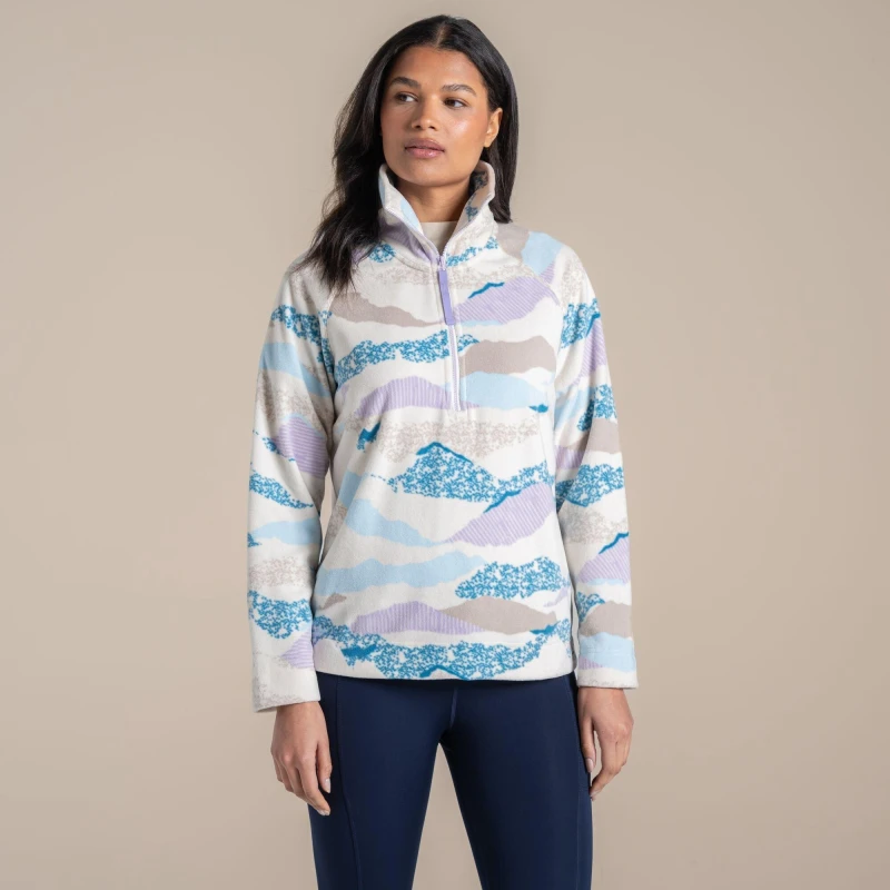 Image of Craghoppers Women's Annjela Half Zip Fleece Ecru Print CWA401___L5012L