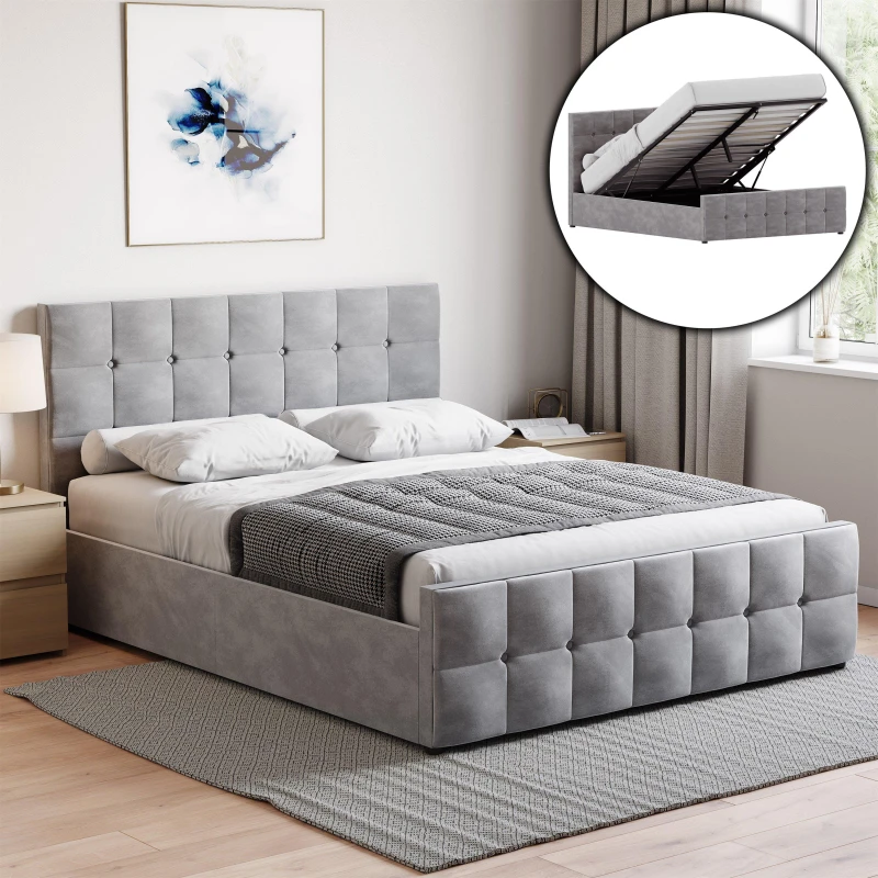 Image of Lassic Vida Designs Valentina King Size Ottoman Bed UKFR Velvet Light Gr unisex King Size