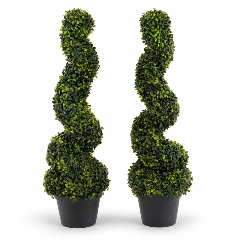 Image of Oypla Set of 2 Artificial Topiary Boxwood Spiral Trees Green