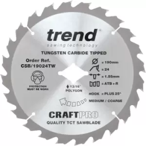 Image of Trend - CSB/19024TW Craft Sawblade 190Mm x 24 Teeth x 5/8 Thin Wormdrive