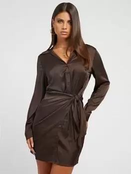 Image of Guess Alya Knot Detail Mini Dress - New Java - Brown, Size L, Women