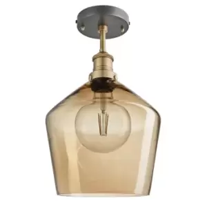 image of Industville Brooklyn Tinted Glass Schoolhouse Amber Flush Mount Light / 10" Pewter Holder