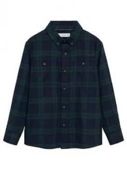 Image of Mango Boys Long Sleeved Checked Shirt - Navy, Size 9 Years