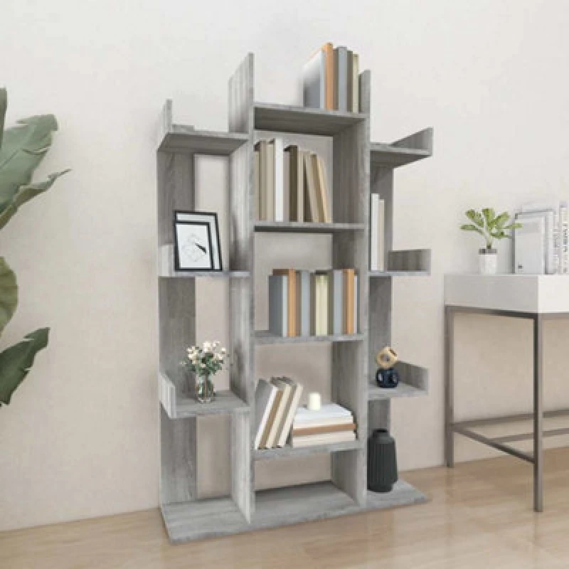 Image of Vidaxl Book Cabinet Grey Sonoma 86X25.5X140 Cm Engineered Wood, Grey 816003