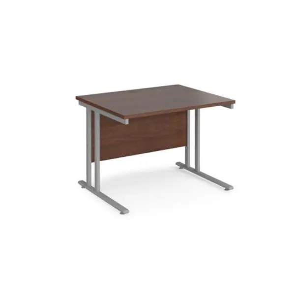 Image of Office Desk 1000mm Rectangular Desk With Cantilever Leg Walnut Tops With Silver Frames 800mm Depth Maestro 25