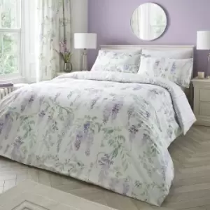 image of Dreams & Drapes Wisteria Floral Print Reversible Easy Care Duvet Cover Set, Lilac, King