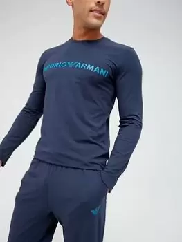 Image of Emporio Armani Bodywear Bodywear Mega Logo Pyjama Set - Navy, Size XL, Men