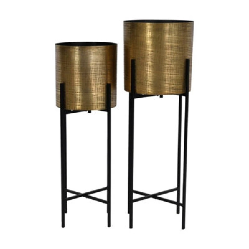 Image of Buttercup Farm Clyde Floor Standing Brass Planters (Set Of 2) - Iron - L26 X W26 X H75 Cm