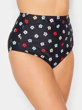 Image of Yours Naive Floral Frill Bikini Brief, Black, Size 16, Women