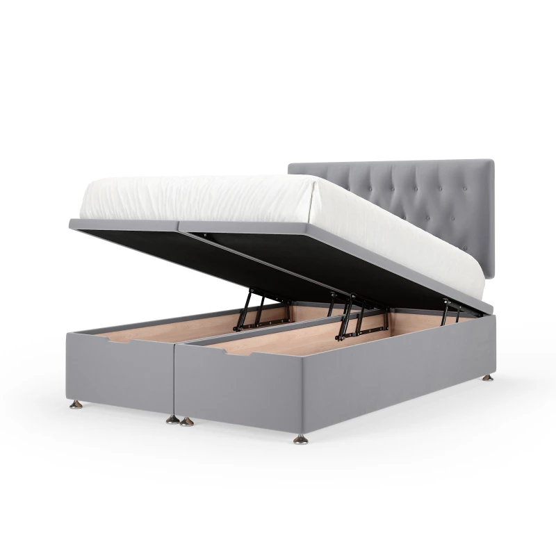 Image of Bedmaster Bedmaster Plush Velvet Ottoman Divan Base And Button Headboard in Silver Size: Single Silver Single Unisex 7867870218699