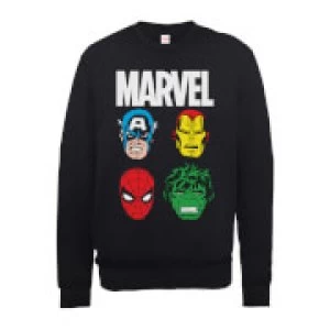 image of Marvel Comics Main Character Faces Mens Black Sweatshirt - S - Black