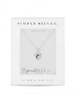 image of Simply Silver Sterling Silver Cubic Zirconia Paw Print Necklace