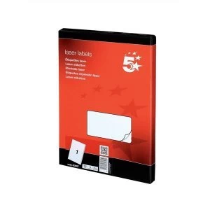 Image of 5 Star Office Multipurpose Labels Laser Copier and Inkjet 1 Per Sheet 199.6 x 289.1mm White 100 Labels