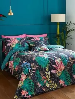 image of Hyperion Hyperian Aloria Botanical Duvet Set In Navy - Db