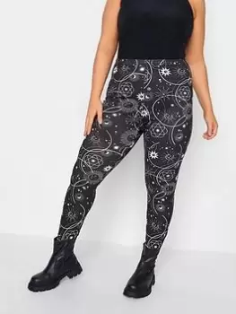 Image of Yours Yours Celestial Moon Leggings, Black, Size 30-32, Women
