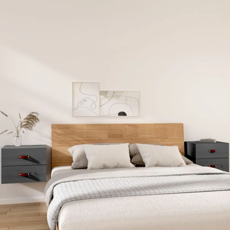 Image of Vidaxl Wall-mounted Bedside Cabinets 2 Pcs Grey 50X36X40 Cm, Grey 820981