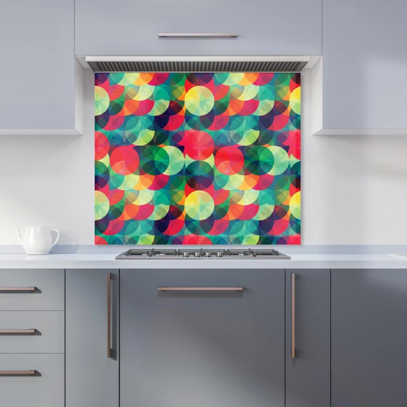 Image of Warren Reed - Designer Colourful Grunge Circle Pattern Kitchen Splashback in Red Size: 900mm x 650mm Red Unisex 900mm x 650mm