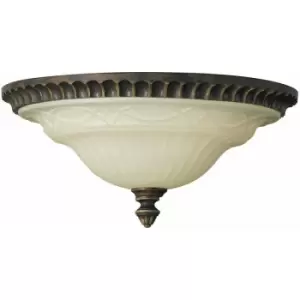 Image of Loops - 2 Bulb Flush Light Detailed Back Plate Glass Shade Walnut LED E27 60W