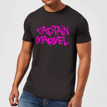 image of Captain Marvel Spray Text Mens T-Shirt - Black - XS - Black