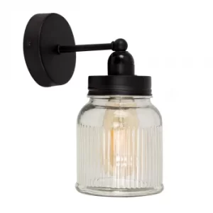 Image of Cambourne Black Steampunk Wall Light with Jam Jar Shade