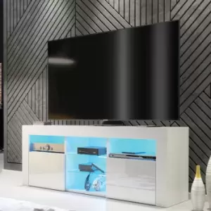 image of Creative Furniture - tv Unit 145cm Modern Cabinet tv Stand High Gloss Doors With Free LED - White