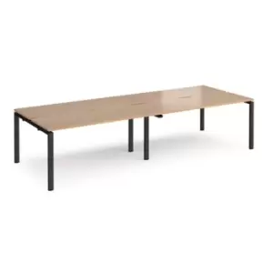 Image of Bench Desk 4 Person Rectangular Desks 3200mm Beech Tops With Black Frames 1200mm Depth Adapt