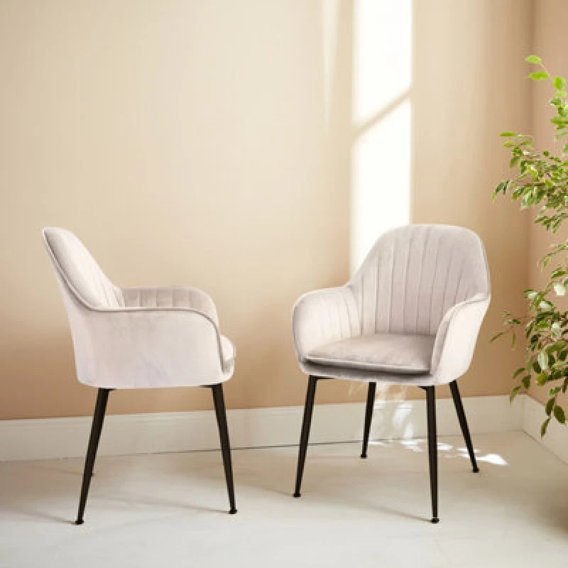 Image of sweeek Pair Of Accent Velvet Armchairs With Metal Legs White