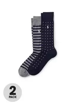 Image of Polo Ralph Lauren 2 Pack Dot And Stripe Socks - Navy