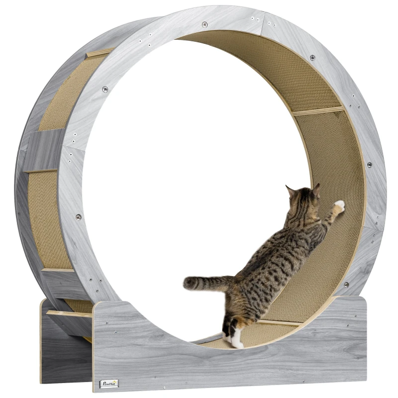 Image of PawHut Cat Wheel with Brake, Scratching Pads - Grey Grey
