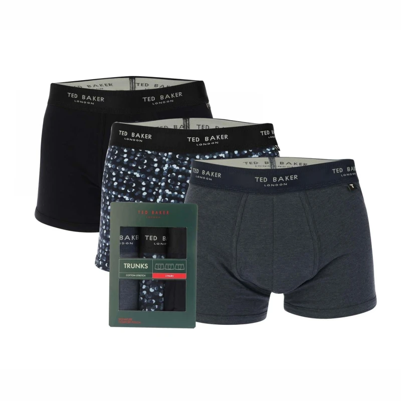 Image of Ted Baker 3 Pack of Cotton Trunks - Blue Blue S