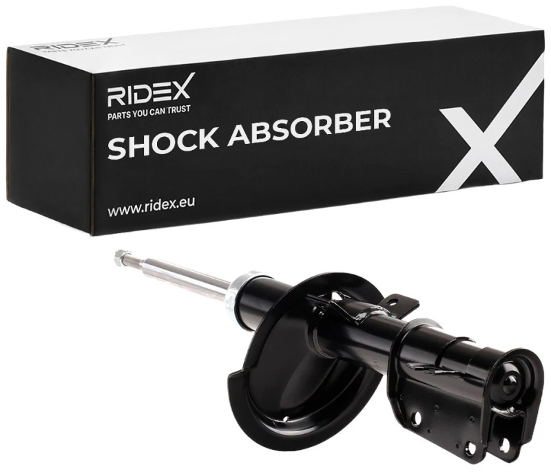 Image of RIDEX 854S1075 Shock absorber Front Axle, Gas Pressure, Twin-Tube, Suspension Strut, Bottom Clamp Shock Absorber (854)
