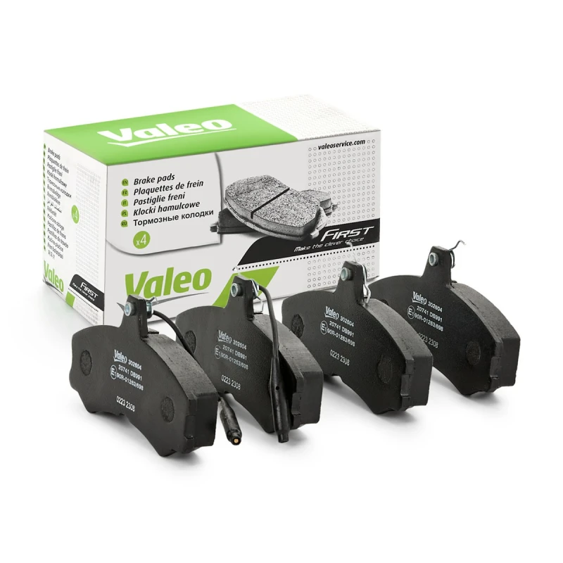 Image of VALEO 302604 Brake pad set ESSENTIAL Front Axle, with integrated wear warning contact, without anti-squeak plate Brake Pad Set,disc brake (402)