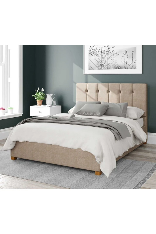 Image of Aspire Aspire Hepburn Upholstered Ottoman Storage Bed, Malham Weave Fabric in Taupe Size: Single Taupe Single Unisex 5057632166494