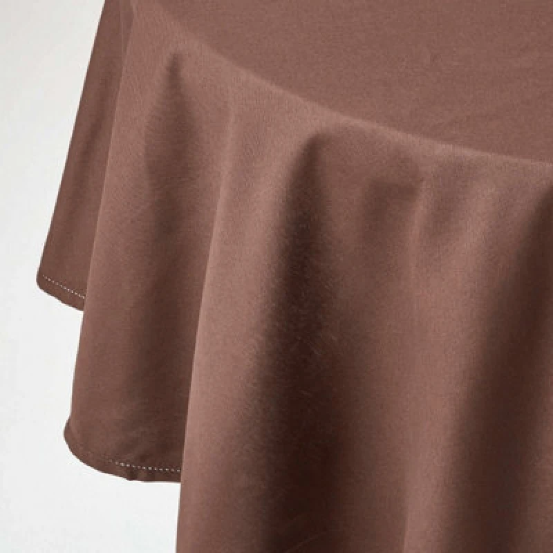 Image of Homescapes Plain Cotton Round Tablecloth, 178cm Chocolate