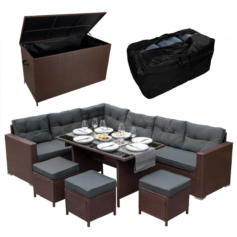 Image of Monster Shop Rattan Corner Set & Cushion Storage Box - Brown, Brown 212740