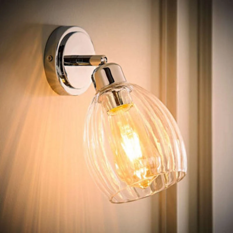 Image of ValueLights ValueLights Cheltenham Ribbed Glass Dome Adjustable Spotlight Wall Light with Bulb in Metallic Silver Metallic Silver One Size Unisex 5059