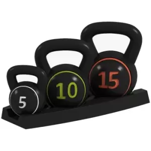 image of SPORTNOW Set 3 Kettlebell Set Weights with Storage Stand for Home Gym Weight Lifting Training, 5lbs, 10lbs, 15lbs