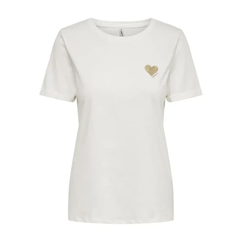 Image of Only Small Heart Print T-Shirt Ecru Cotton XL