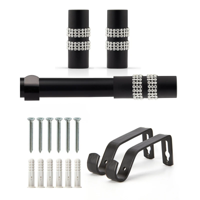 Image of Emma Barclay Curtain Pole Extendable Diamante Matt Black unisex 120-210cm