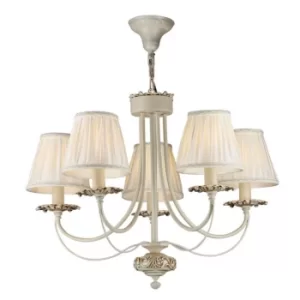 image of Olivia Chandelier Ivory with Pleated Satin Shades., 5 Light, E14