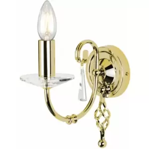 Image of Wall Light Cut Glass Droplets Swirl Finial Polished Brass LED E14 60W