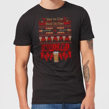 Image of Shaun Of The Dead You've Got Red On You Christmas Mens T-Shirt - Black - 3XL - Black