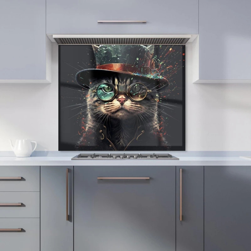 Image of Warren Reed - Designer Cat With Glasses Splashart Kitchen Splashback Size: 600mm x 750mm Multicolor Unisex 600mm x 750mm