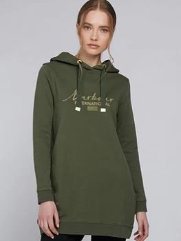 Image of Barbour International Script Logo Hoodie - Green, Size 10, Women