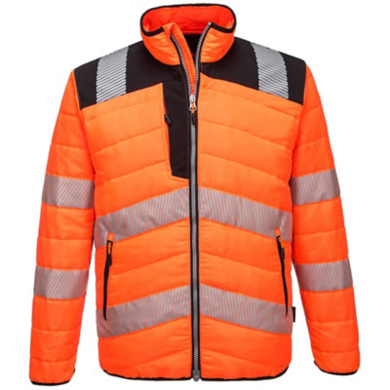 Image of Portwest PW3 Mens Hi Vis Baffle Jacket PW371OBRM Colour: Orange / Black