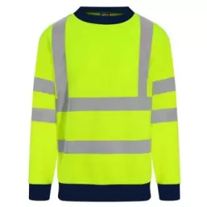 Image of PRO RTX Mens High Visibility Sweatshirt (4XL) (Yellow/Navy) - Yellow/Navy