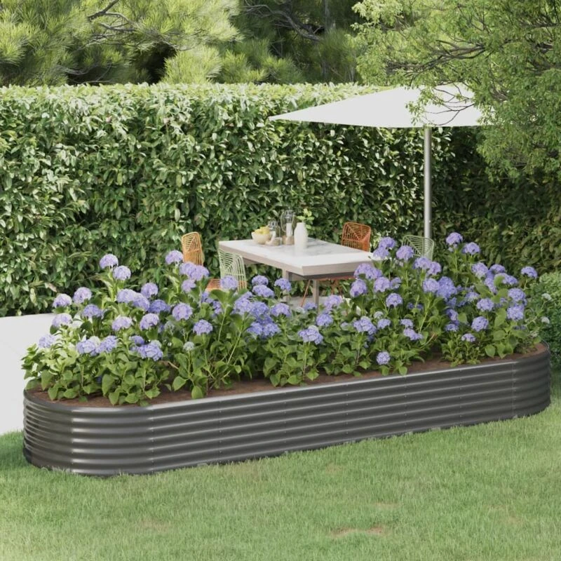 Image of vidaXL Garden Raised Bed Powder-coated Steel 322x100x36cm Grey 318999