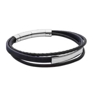 Image of Fred Bennett Blue Cork & Black Recycled Leather ID Bar Bracelet